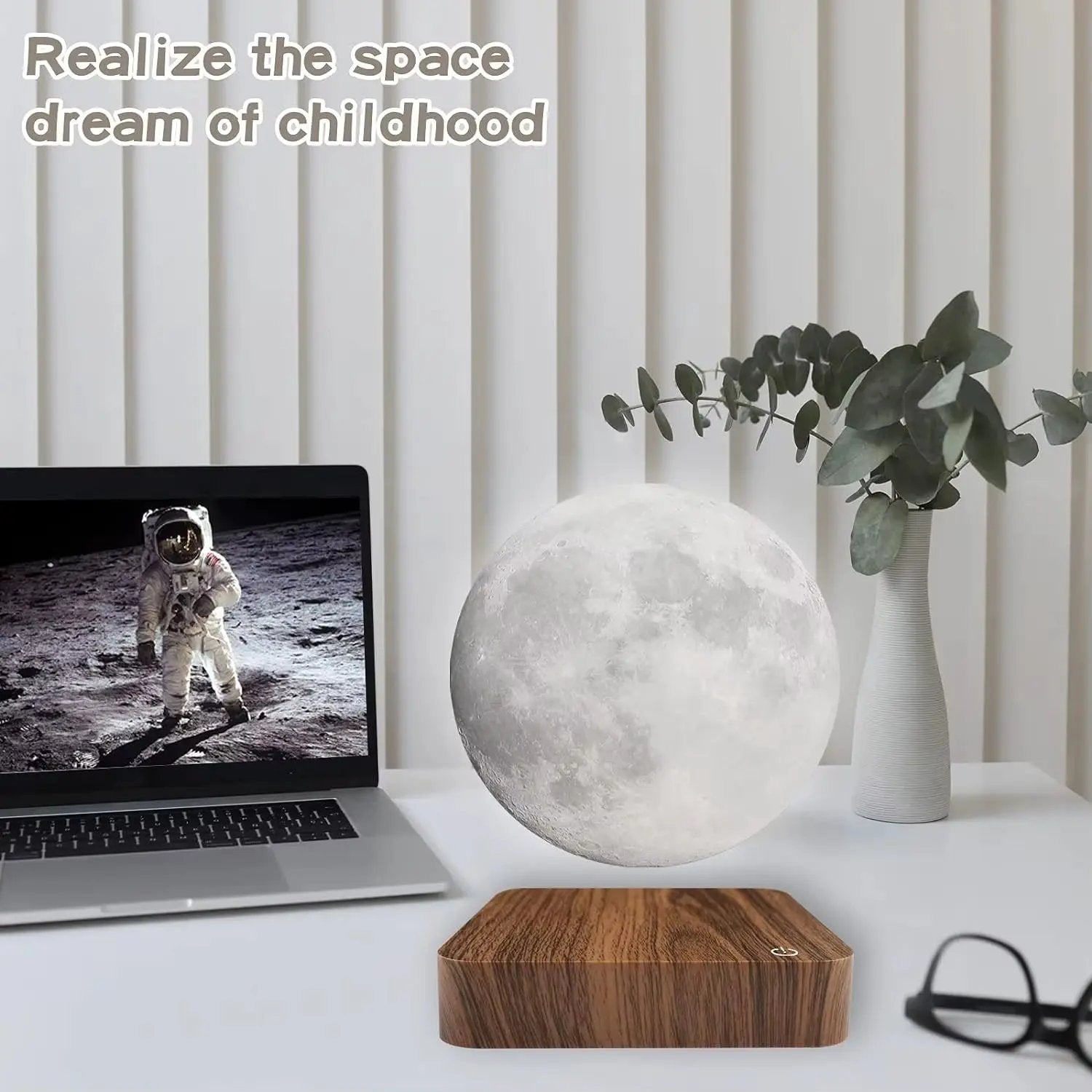 Magnetic Floating Rotating Moon Lamp with Wooden Base, 3 Color Temperature LED Night Lights of Print 3D for Unique Gifts, Room