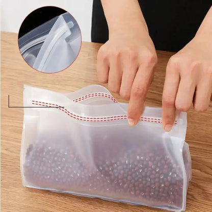 3Pcs Reusable PEVA Silicone Food Bags – Leakproof Stand-Up Freezer & Fresh-Keeping Zip Lock Bags