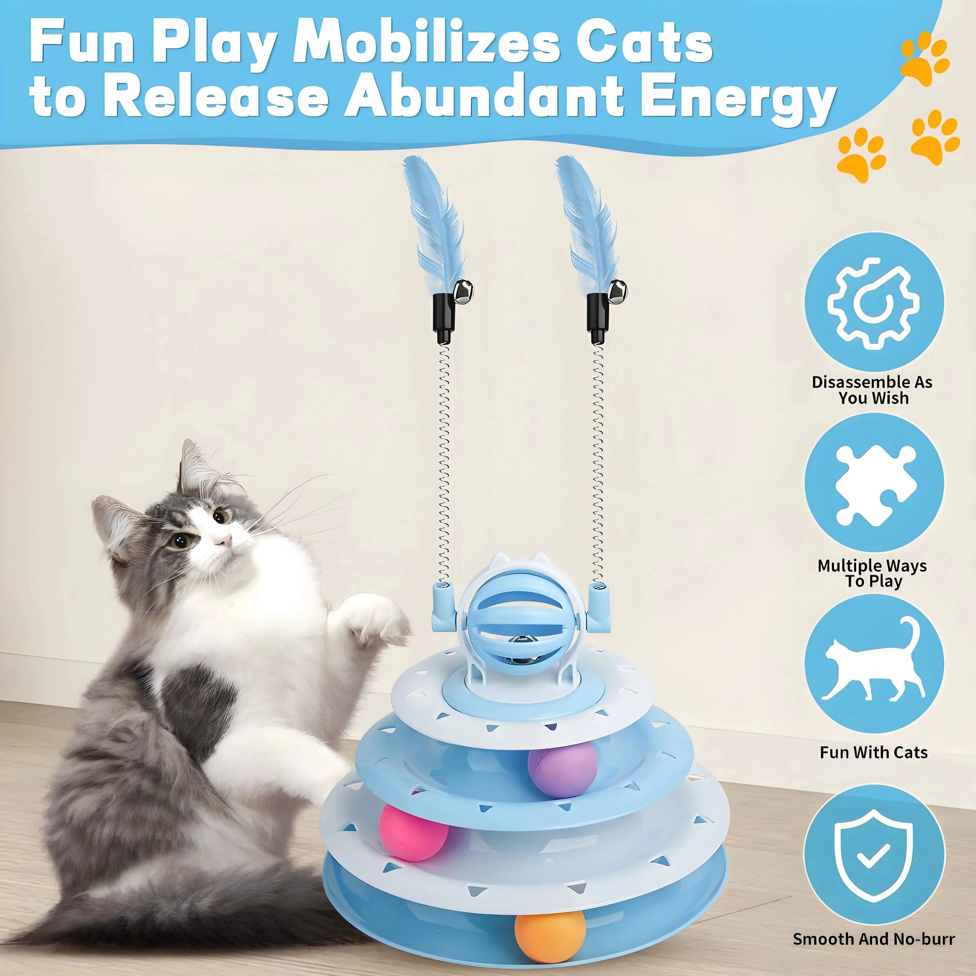Interactive Cat Toy Puzzle Ball with 2 Teaser Wands – Mental Stimulation for Indoor Cats & Kittens, No Batteries Needed