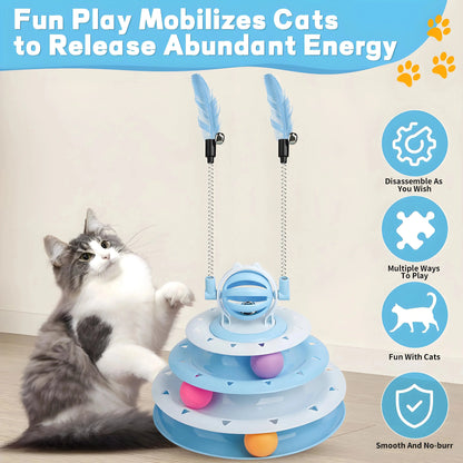 Interactive Cat Toy Puzzle Ball with 2 Teaser Wands – Mental Stimulation for Indoor Cats & Kittens, No Batteries Needed