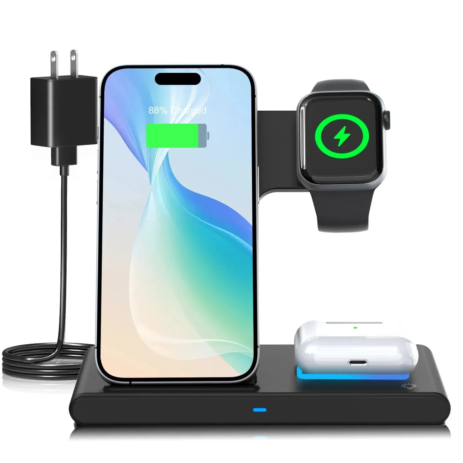 3-in-1 Magnetic Wireless Charging Station – Foldable 18W Fast Charger for iPhone 12-16, Apple Watch & AirPods