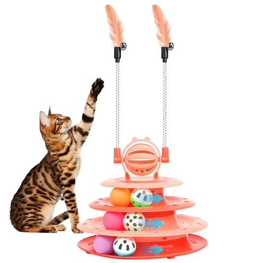 Interactive Cat Toy Puzzle Ball with 2 Teaser Wands – Mental Stimulation for Indoor Cats & Kittens, No Batteries Needed