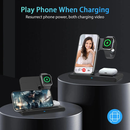 3-in-1 Magnetic Wireless Charging Station – Foldable 18W Fast Charger for iPhone 12-16, Apple Watch & AirPods