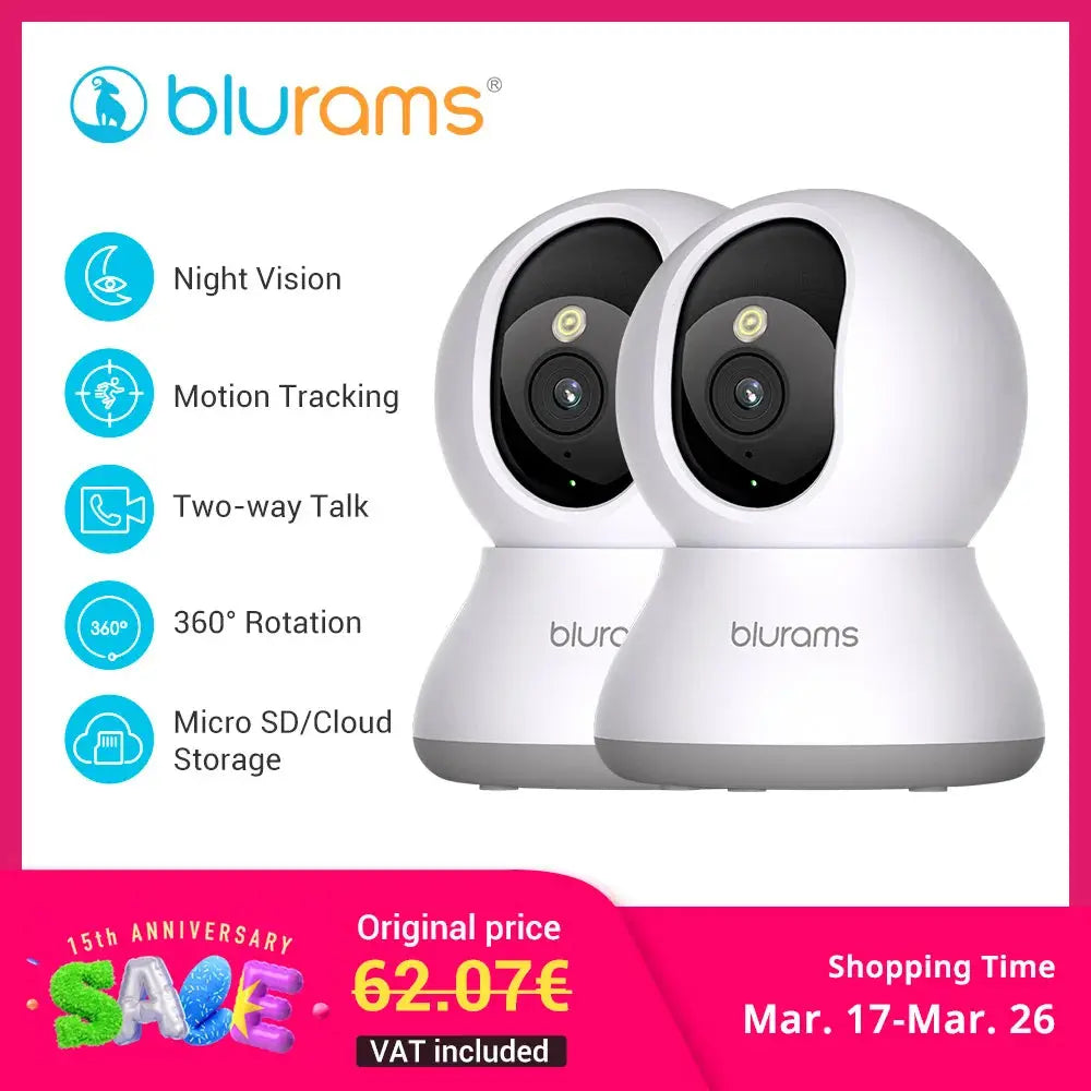 Blurams 2K Indoor Security Camera – Home Camera for Pets & Elderly with One-Touch Call, A31S-2Pc