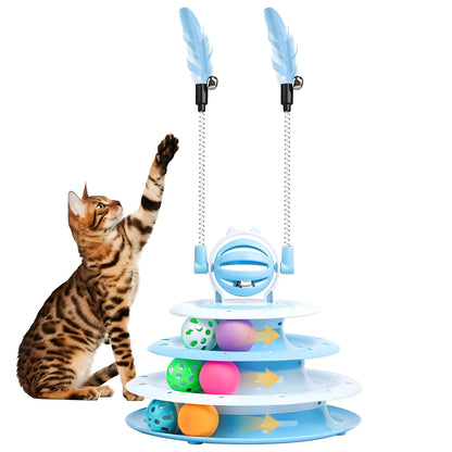Interactive Cat Toy Puzzle Ball with 2 Teaser Wands – Mental Stimulation for Indoor Cats & Kittens, No Batteries Needed
