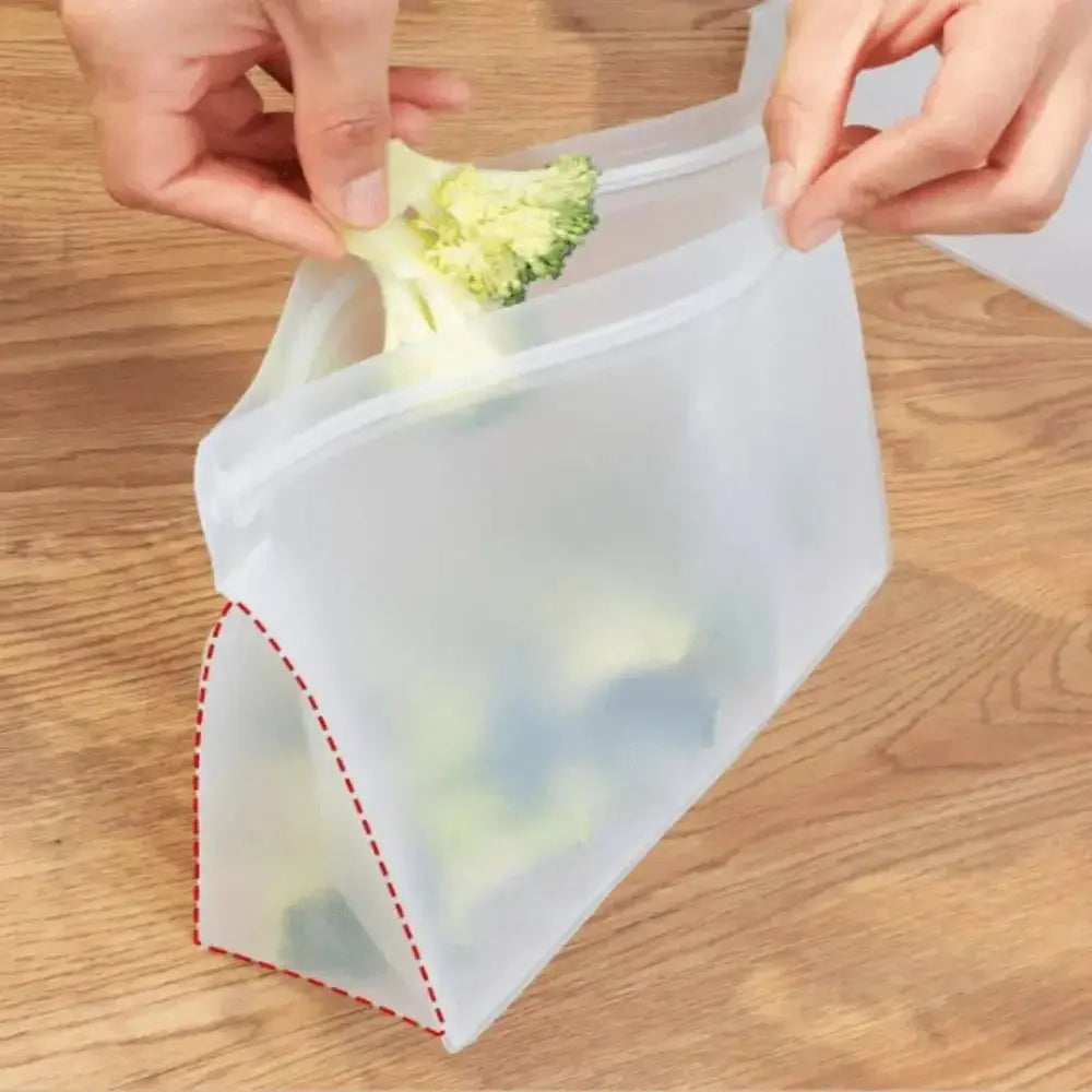 3Pcs Reusable PEVA Silicone Food Bags – Leakproof Stand-Up Freezer & Fresh-Keeping Zip Lock Bags